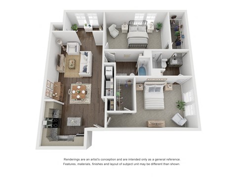Floor plan for 2 beds, 2 baths, 1237 sqft